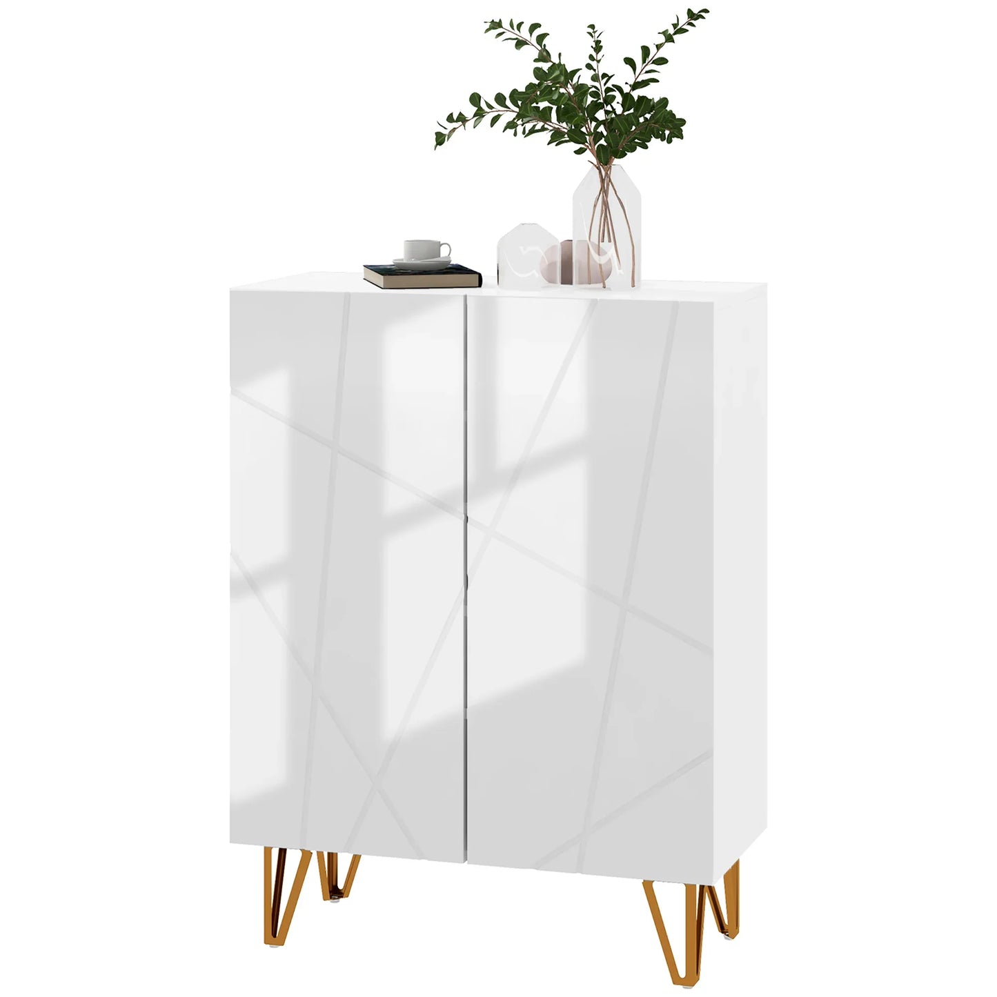 HOMCOM Schuhschrank, Schuhaufbewahrungsschrank, 2 Türen mit sanft schließendem Scharnier, verstellbare Regale für 15-20 Paare von Schuhen, Weißer Lack