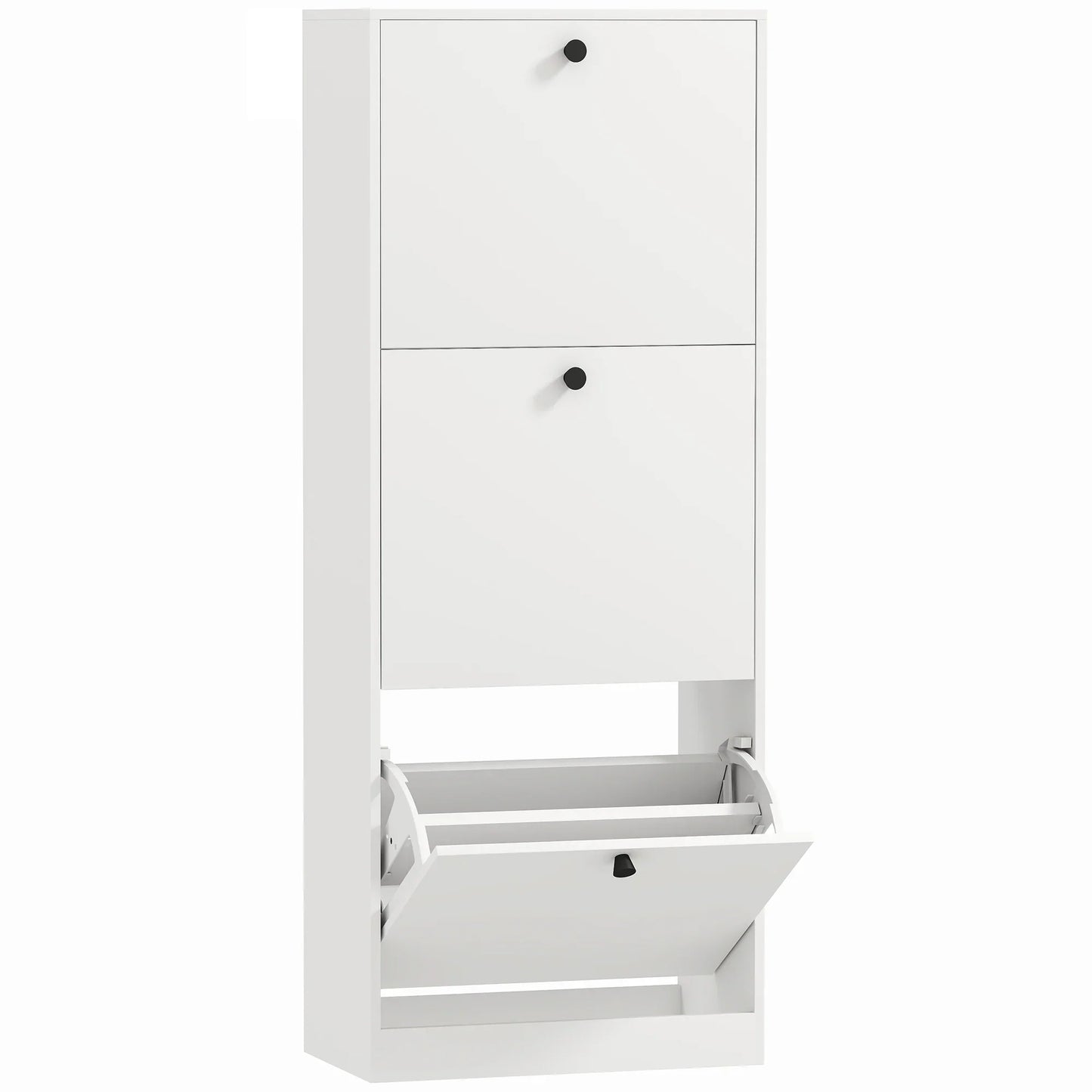 HOMCOM Schuhschrank mit 3 Klappen, Schuhregal mit verstellbarem Fach, schmaler Schuhschrank für 12 Paar Schuhe 47 x 26 x 120 cm, Weiß