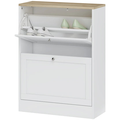 HOMCOM Schuhschrank für 12 Paare, schmaler Schuhaufbewahrungsschrank, modernes Möbelstück für den Eingangsbereich mit 2 Klappschubladen und verstellbaren Regalen, für Flur und Eingangsbereich, 60 x 24 x 80 cm, Weiß