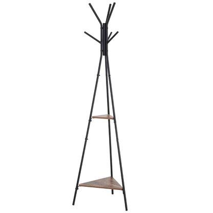 HOMCOM Metall Kleiderständer Baummuster für Kleidung Taschen Hüte 6 Haken mit 2 Regalen 32,5x45,5x182cm