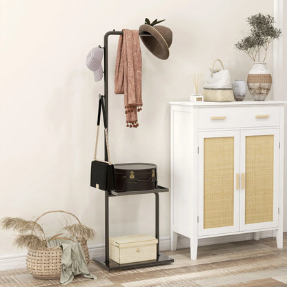 HOMCOM Garderobenständer, Kleiderständer mit Ablagen und Haken, Jackenständer, moderner Garderobe für Kleidung, Hut, Tasche, für Flur, Wohnzimmer, Schwarz