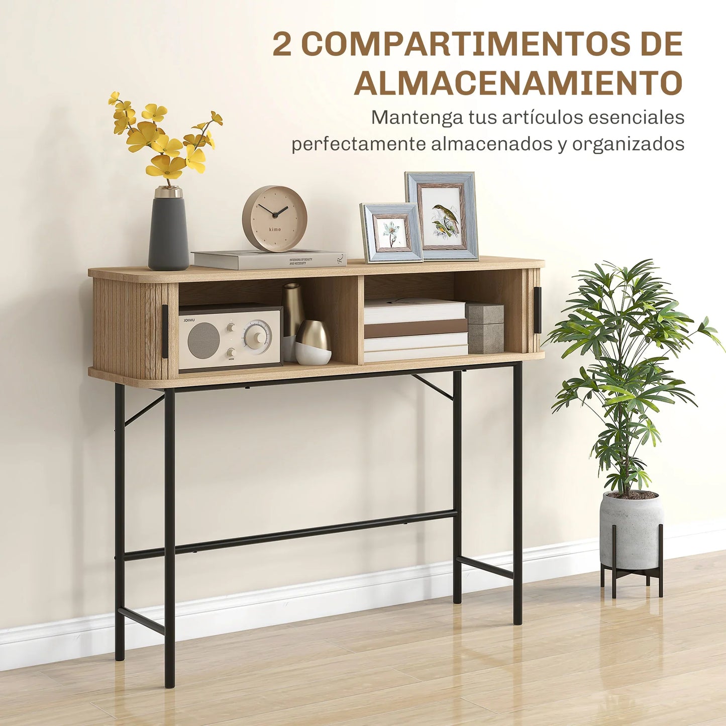 HOMCOM Vintage Konsolentisch Sideboard mit 2 Schiebetüren und Fächern für Flur 100x30x80 cm Eiche
