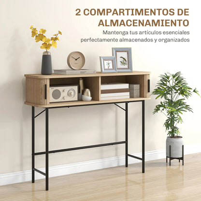 HOMCOM Vintage Konsolentisch Sideboard mit 2 Schiebetüren und Fächern für Flur 100x30x80 cm Eiche