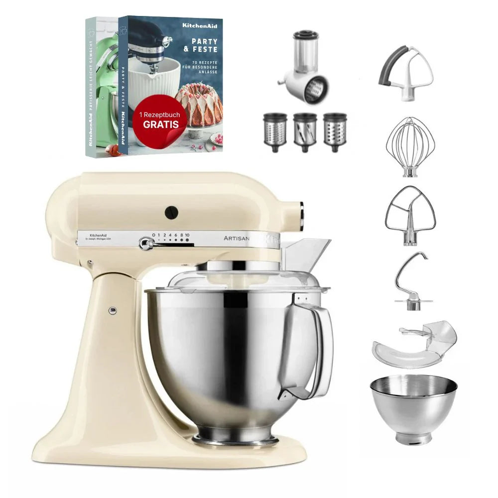 KitchenAid 4,8 L 5KSM185 Artisan Küchenmaschine Beginnerset Artisan Gemüseschneider+Flexirührer