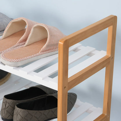 HOMCOM Schuhregal mit 4 Ebenen für bis zu 11 Paar Schuhe und Fach für hohe Stiefel aus massivem Kiefernholz 68x26x78 cm Weiß