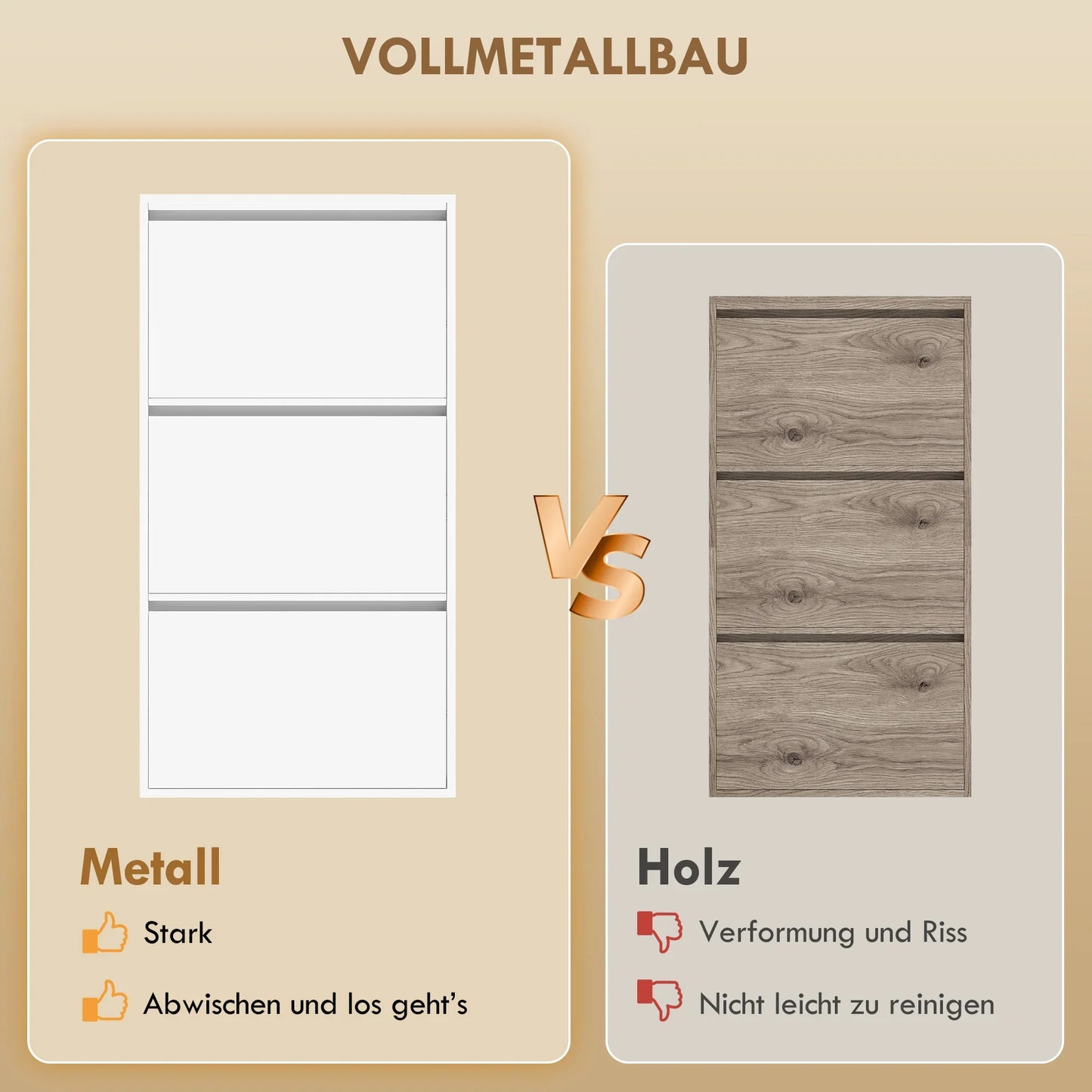 HOMCOM Metall-Schuhschrank mit 3 Klappen — schlanker wandmontierter Schuhschrank für 6 Paar, 55 x 15 x 105,5 cm, Weiß