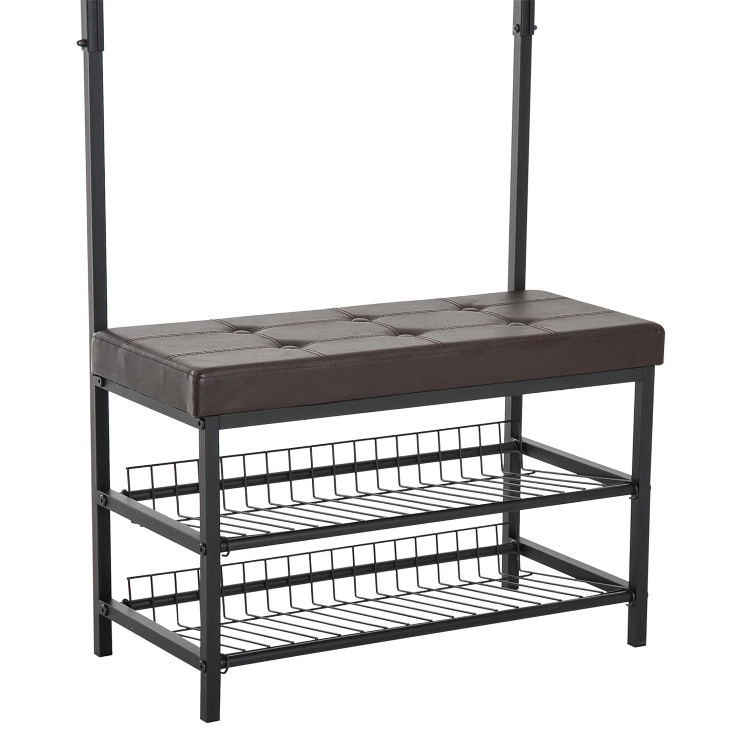 HOMCOM Kleiderständer mit 5 Haken und Schuhbank mit 2 Ebenen, Metallkleiderständer für Flur, Schlafzimmer, 72,5 x 35 x 180 cm