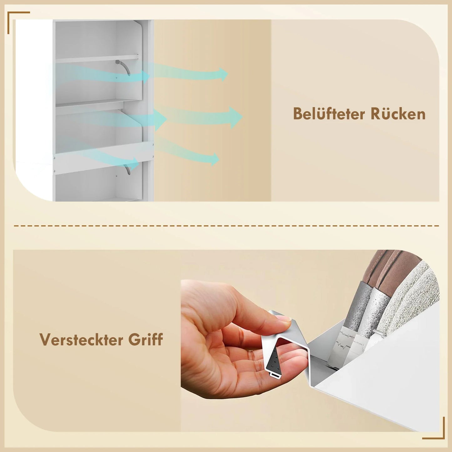 HOMCOM Metall-Schuhschrank mit 3 Klappen — schlanker wandmontierter Schuhschrank für 6 Paar, 55 x 15 x 105,5 cm, Weiß