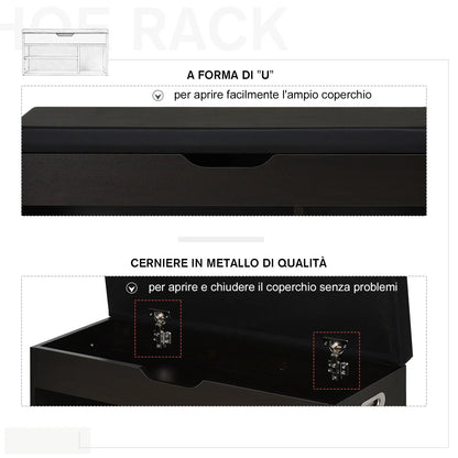 HOMCOM Gepolsteter Schuhschrank für den Eingangsbereich, Schuhschrank mit Schuhregal, 3 Fächer, Sitzfläche aus PU-Leder, für Wohn- und Flurbereich, 80x30x43 cm, Schwarz