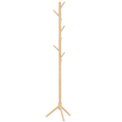 HOMCOM Freistehender Kleiderständer mit 8 Haken - Holz Kleiderbaum für Flur, Eingangsbereich, Schlafzimmer 40x40x165 cm Natur
