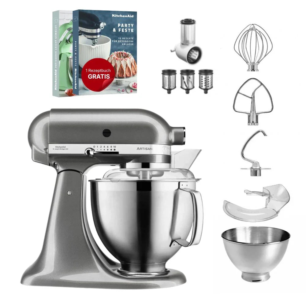 KitchenAid 4,8 L 5KSM185 Artisan Küchenmaschine Beginnerset Artisan Gemüseschneider+Flexirührer