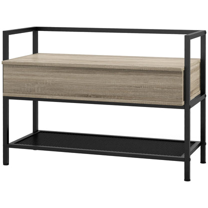 HOMCOM Schuhbank mit Klappdeckel und verstecktem Fach sowie unterer Gitterablage für 4 Paar Schuhe für Flur und Wohnzimmer 84x39,5x61 cm Eiche