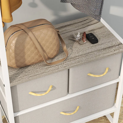 HOMCOM Garderobenständer für Flur mit 3 Stoffschubladen, Kleiderstange und Ablage für Flur, Schlafzimmer, Wohnzimmer 58,5x30x178 cm Natur