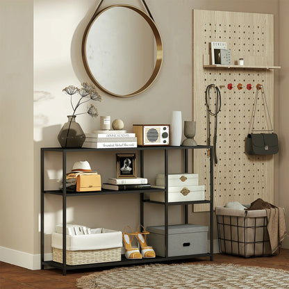 HOMCOM Konsolentisch Flurtisch mit 4 Regalen, Seitentisch mit Stahlrahmen, Metallregal für kleine Räume, Eingangsbereich, Flur, Wohnzimmer, 110 x 30 x 75 cm Schwarz