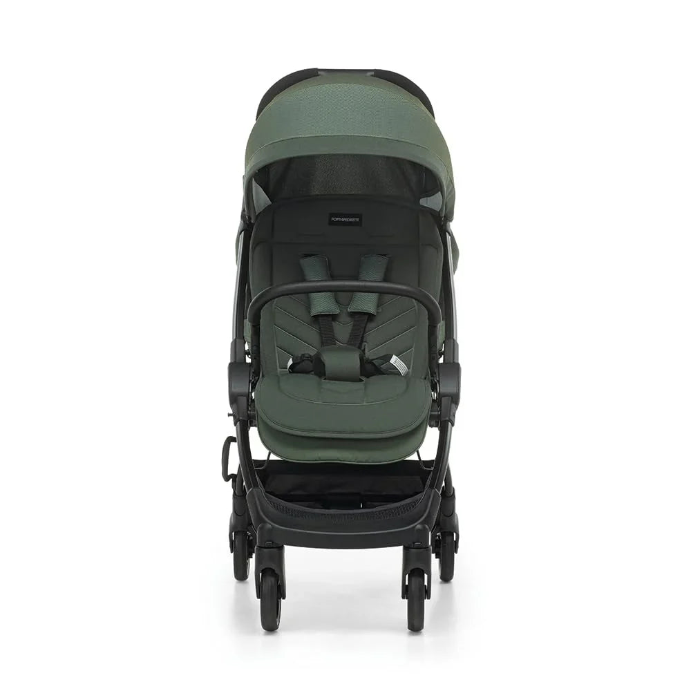 Foppapedretti Leichter Kinderwagen Ciao, für Kinder von 0-22 kg (0-4 Jahre), 1-Hand-Verschluss, Self-Standing, verstellbare Rückenlehne, gedämpfte Räder, Gepäckträger, Aluminiumrahmen, Wald