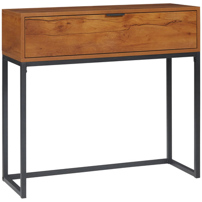 HOMCOM Konsolentisch mit Stauraum, Sofatisch im Industriedesign, Seitentisch für Flur, Wohnzimmer, Diele, Stahl, Braun, 80 x 30 x 76 cm