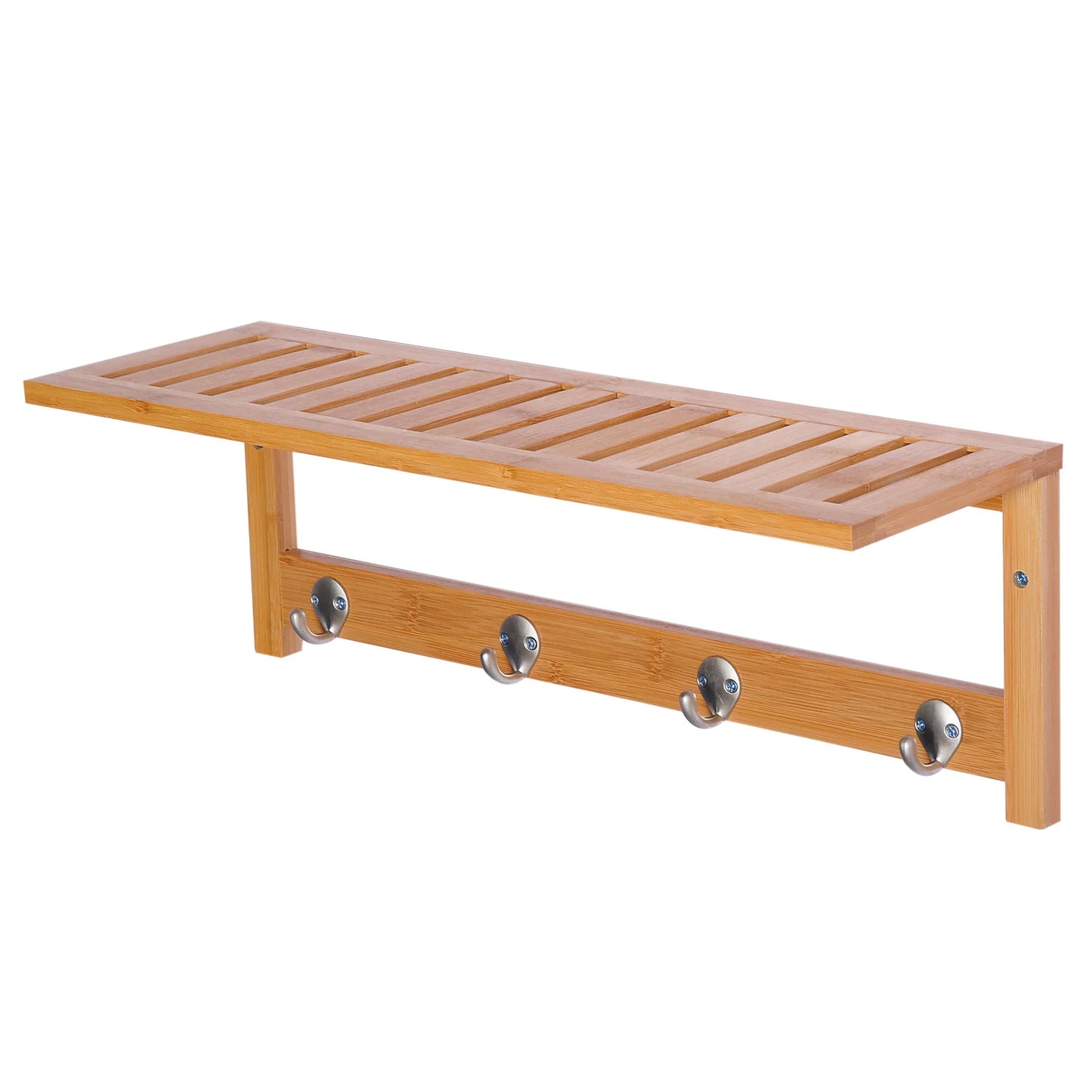 HOMCOM Wandkleiderhaken mit Regal und Handtuchhalter – 4 Haken für Flur, Wohnzimmer, Badezimmer, Diele, Schlafzimmer – 50x16x17,5 cm – Max. Belastung 5 kg