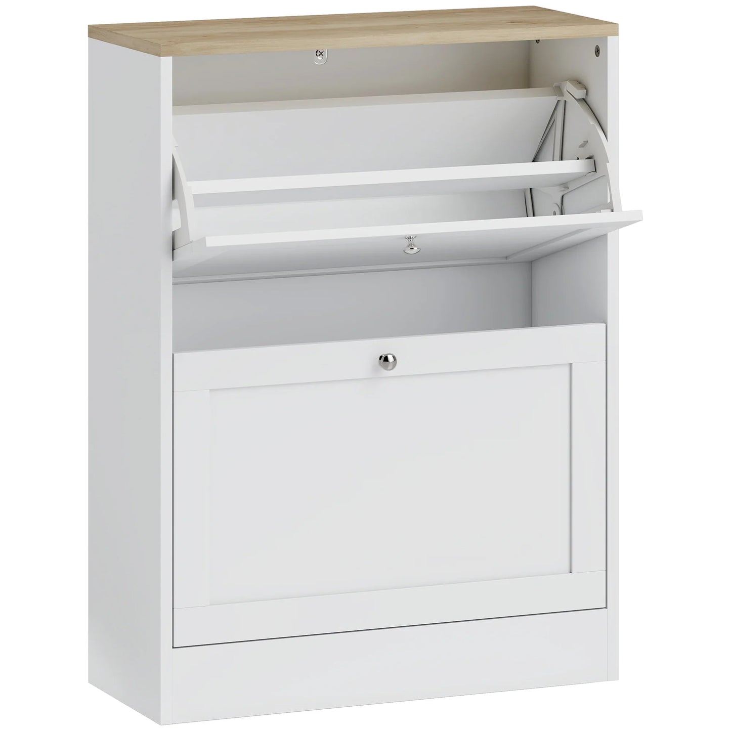 HOMCOM Schuhschrank für 12 Paare, schmaler Schuhaufbewahrungsschrank, modernes Möbelstück für den Eingangsbereich mit 2 Klappschubladen und verstellbaren Regalen, für Flur und Eingangsbereich, 60 x 24 x 80 cm, Weiß