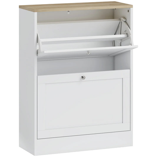 HOMCOM Schuhschrank für 12 Paare, schmaler Schuhaufbewahrungsschrank, modernes Möbelstück für den Eingangsbereich mit 2 Klappschubladen und verstellbaren Regalen, für Flur und Eingangsbereich, 60 x 24 x 80 cm, Weiß