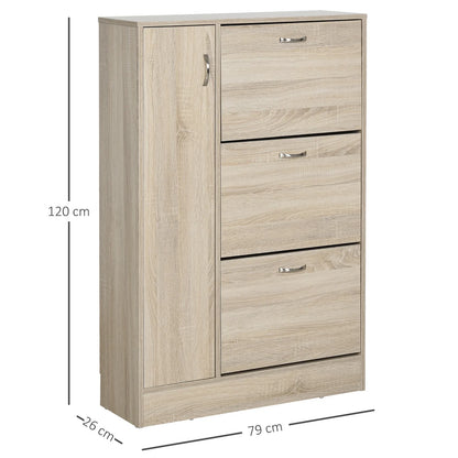 HOMCOM 2-in-1 Schuhschrank für Schuhe und Regenschirme, Großer Schrank mit verstellbarem Regal für 12 Paar, 79x26x120 cm, Holz