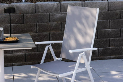 2er Set Gartenstuhl Awa - weißes Gestell aus Aluminium, Sitzfläche aus Textilene, verstellbare Rückenlehne