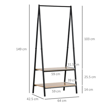 HOMCOM Kleiderständer mit Schuhablage, Wäscheablage, Metall + Holz Schwarz + Natur 64 x 42,5 x 149 cm