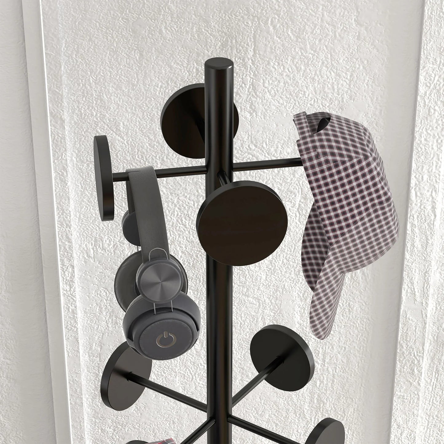 HOMCOM Freistehender Garderobenständer mit Regenschirmständer – Metall-Garderobe mit 12 Haken für Regenschirme und Taschen, Baumform für Flur, Eingangsbereich, Schlafzimmer Ø34x177 cm Schwarz