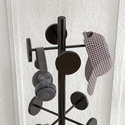 HOMCOM Freistehender Garderobenständer mit Regenschirmständer – Metall-Garderobe mit 12 Haken für Regenschirme und Taschen, Baumform für Flur, Eingangsbereich, Schlafzimmer Ø34x177 cm Schwarz