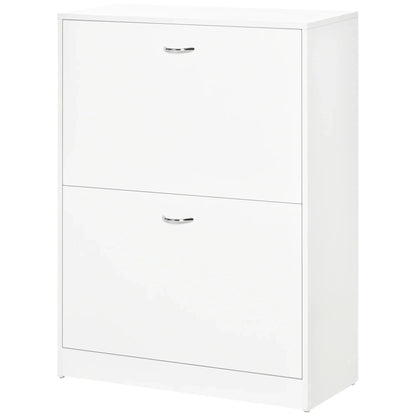 HOMCOM Moderner Schuhschrank für den Eingangsbereich - Schuhregal schmal mit 2 Schubladen und verstellbaren Regalen für Flur 60x24x80 cm Weiß