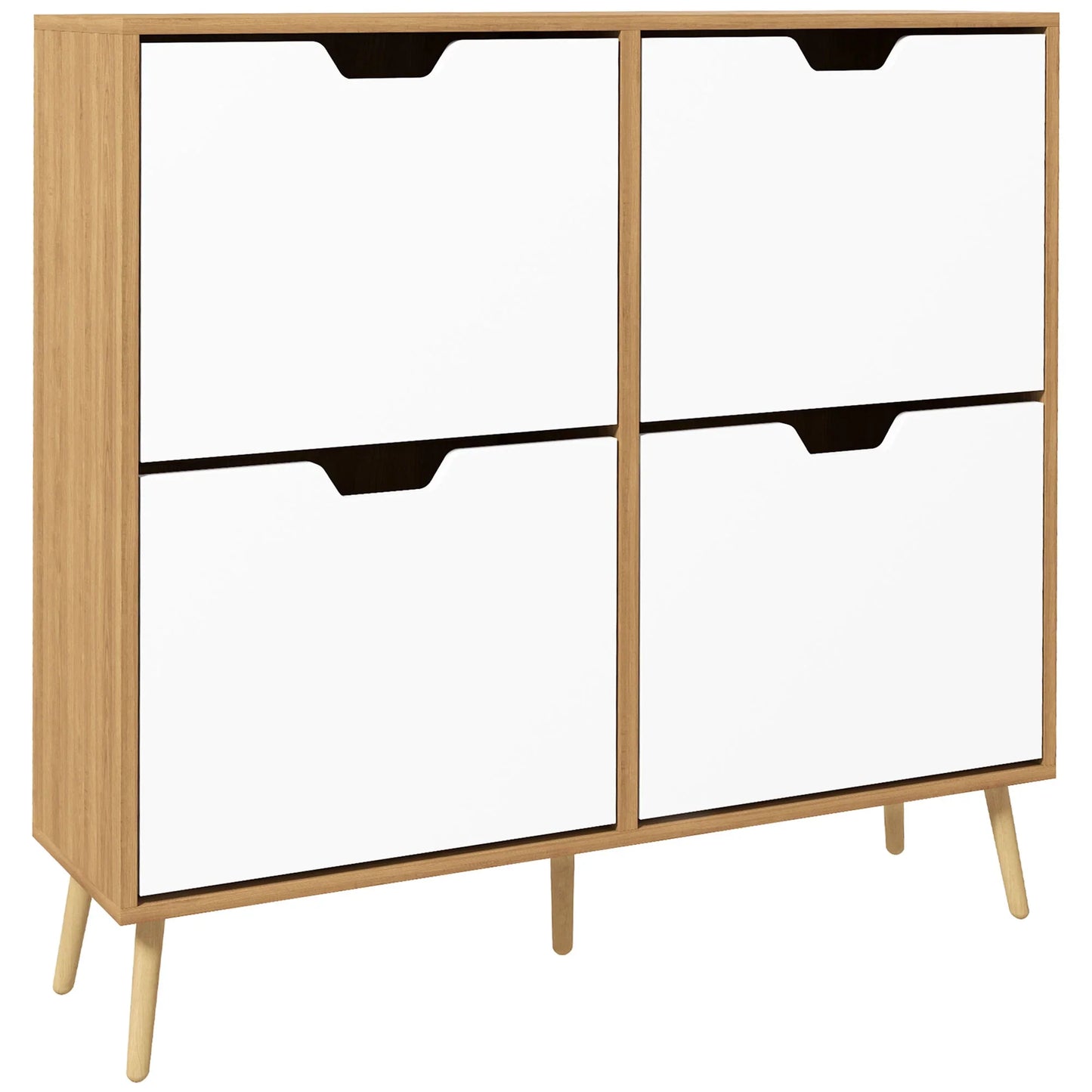 HOMCOM Schuhschrank mit 4 Klappen und verstellbaren Regalen, Schuhaufbewahrungsschrank für 16 Paar Schuhe, schmaler Schuhregal für den Eingangsbereich 95x26x95 cm Naturholz