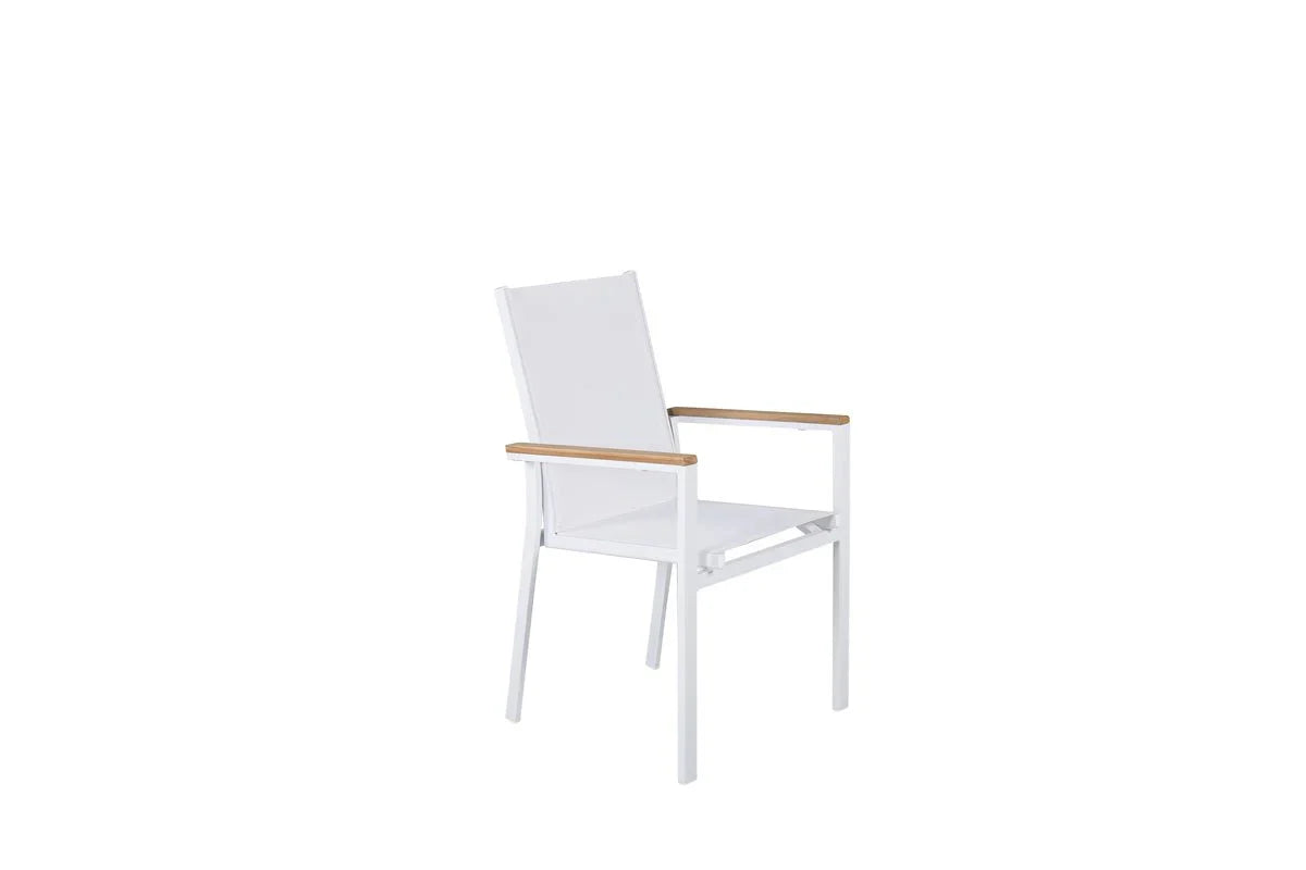 2er Set Gartenstuhl Lua - aus weißem Aluminium, mit Sitzfläche aus Textilene und Teakholz-Details