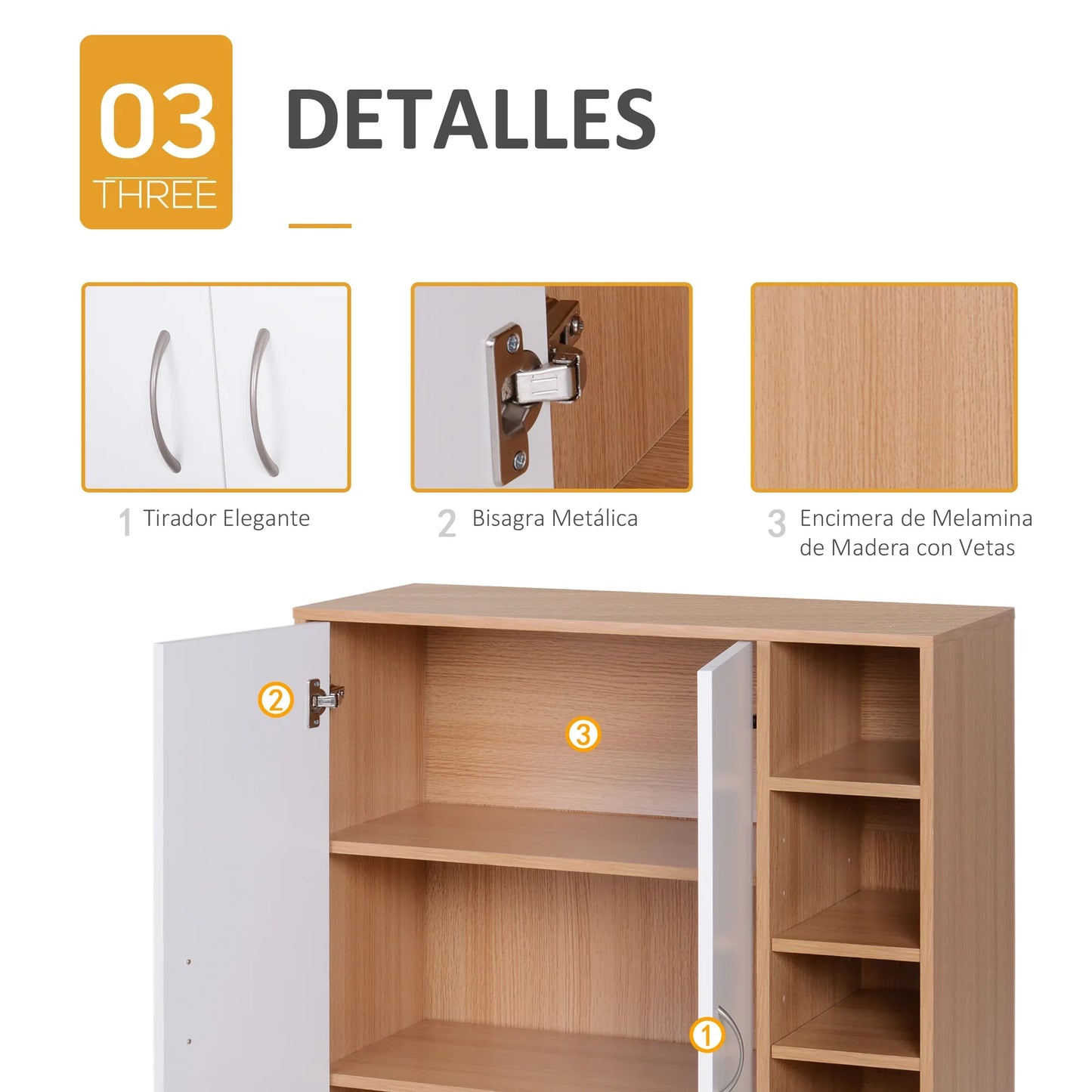 HOMCOM Konsolenschrank Niedriger Schrank Multifunktionaler Stauraumorganisator für Küche, Esszimmer, Wohnzimmer, Badezimmer mit Türen und verstellbaren Regalen 80x32x91 cm