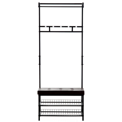 HOMCOM Kleiderständer mit 5 Haken und Schuhbank mit 2 Ebenen, Metallkleiderständer für Flur, Schlafzimmer, 72,5 x 35 x 180 cm