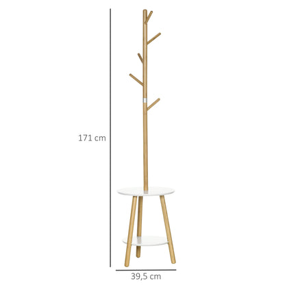 HOMCOM 2-in-1 Bambus Kleiderständer Baum mit 2 Ablagen und 5 Haken für Kleidung und Taschen, Aluminiumrahmen für Eingangsbereich und Schlafzimmer, 39,5x39,5x171 cm Natur