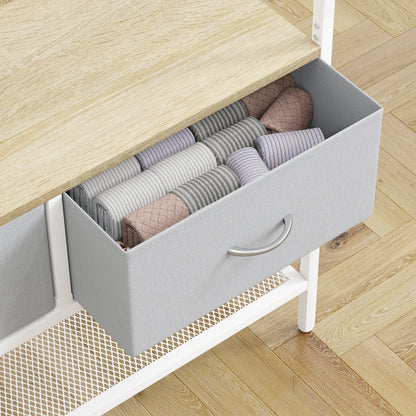 HOMCOM Garderobe mit Schuhregal – Eingangsbereich Garderobe mit Schuhregal, 8 Haken, 2 Stoffschubladen, Maschenregal im industriellen Stil für hängende Kleidung – Flur, Schlafzimmer, Wohnzimmer 80x30x180,5 cm Natur