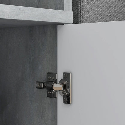 HOMCOM 4-in-1 Garderobenständer mit Spiegel, Haken und verstellbaren Innenregalen, Multitasking Holz-Garderobenmöbel mit Schublade, 145x29x184 cm, Grau und Weiß