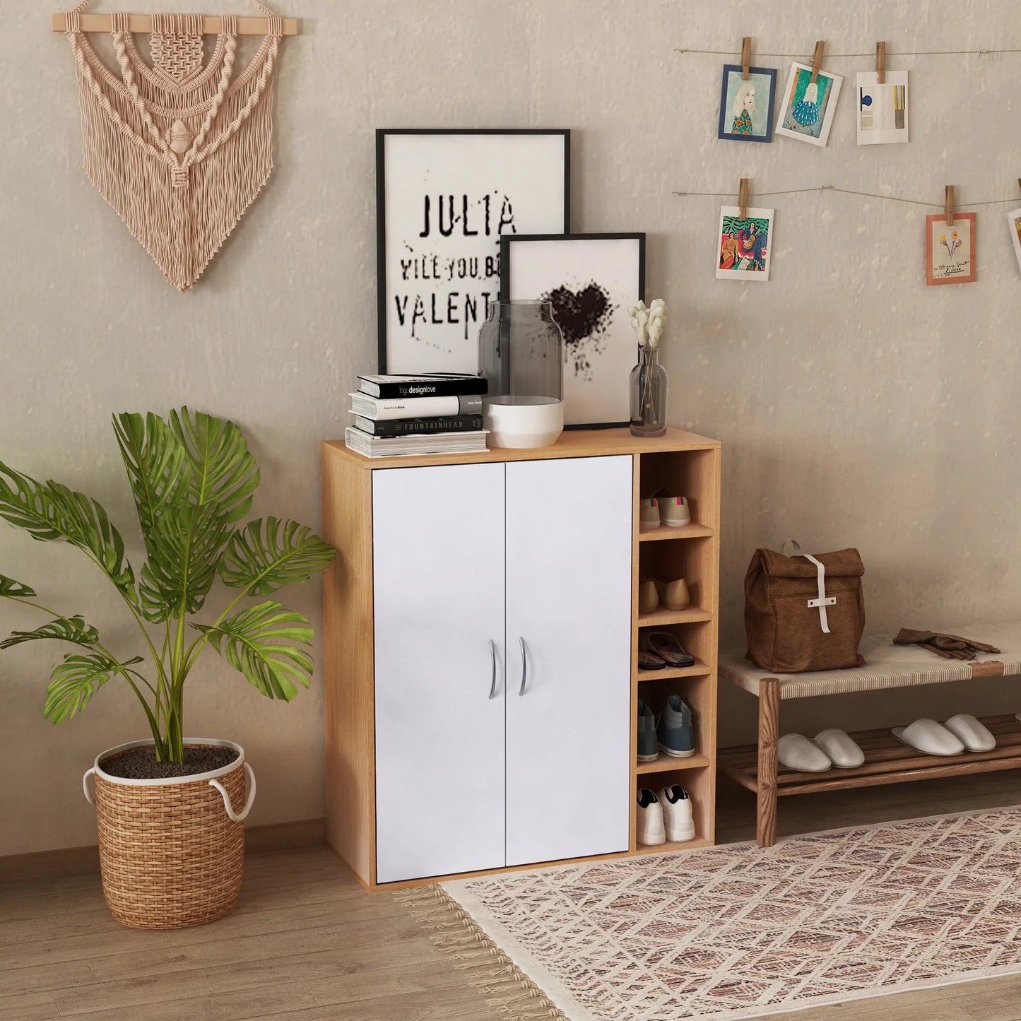 HOMCOM Konsolenschrank Niedriger Schrank Multifunktionaler Stauraumorganisator für Küche, Esszimmer, Wohnzimmer, Badezimmer mit Türen und verstellbaren Regalen 80x32x91 cm