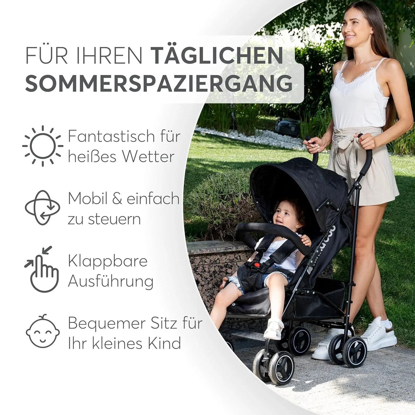 KikkaBoo BEETLE Kinderwagen, Babysportwagen bis zu 22 kg, Zusammenklappbar, Leicht, Kompakt, Grau