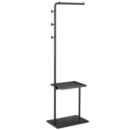 HOMCOM Garderobenständer, Kleiderständer mit Ablagen und Haken, Jackenständer, moderner Garderobe für Kleidung, Hut, Tasche, für Flur, Wohnzimmer, Schwarz