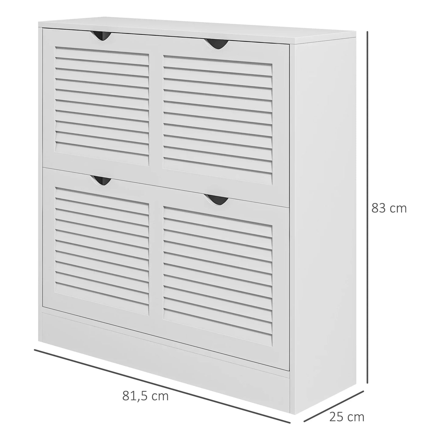 HOMCOM Moderner Schuhregal Eingangsschuhschrank mit 2 Klapptüren und verstellbaren Regalen für 16 Paar Schuhe Schmaler Schuhschrank für Flur 81,5x25x83 cm Weiß