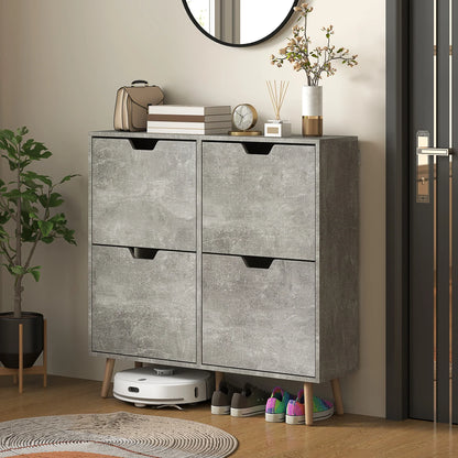 HOMCOM Schuhschrank für den Eingangsbereich mit 4 Klapptüren auf 2 Ebenen für 16 Paar Schuhe, platzsparender Schuhschrank mit verstellbaren Regalen aus Spanplatte und Kiefernholz, 95x26x95 cm, Grau