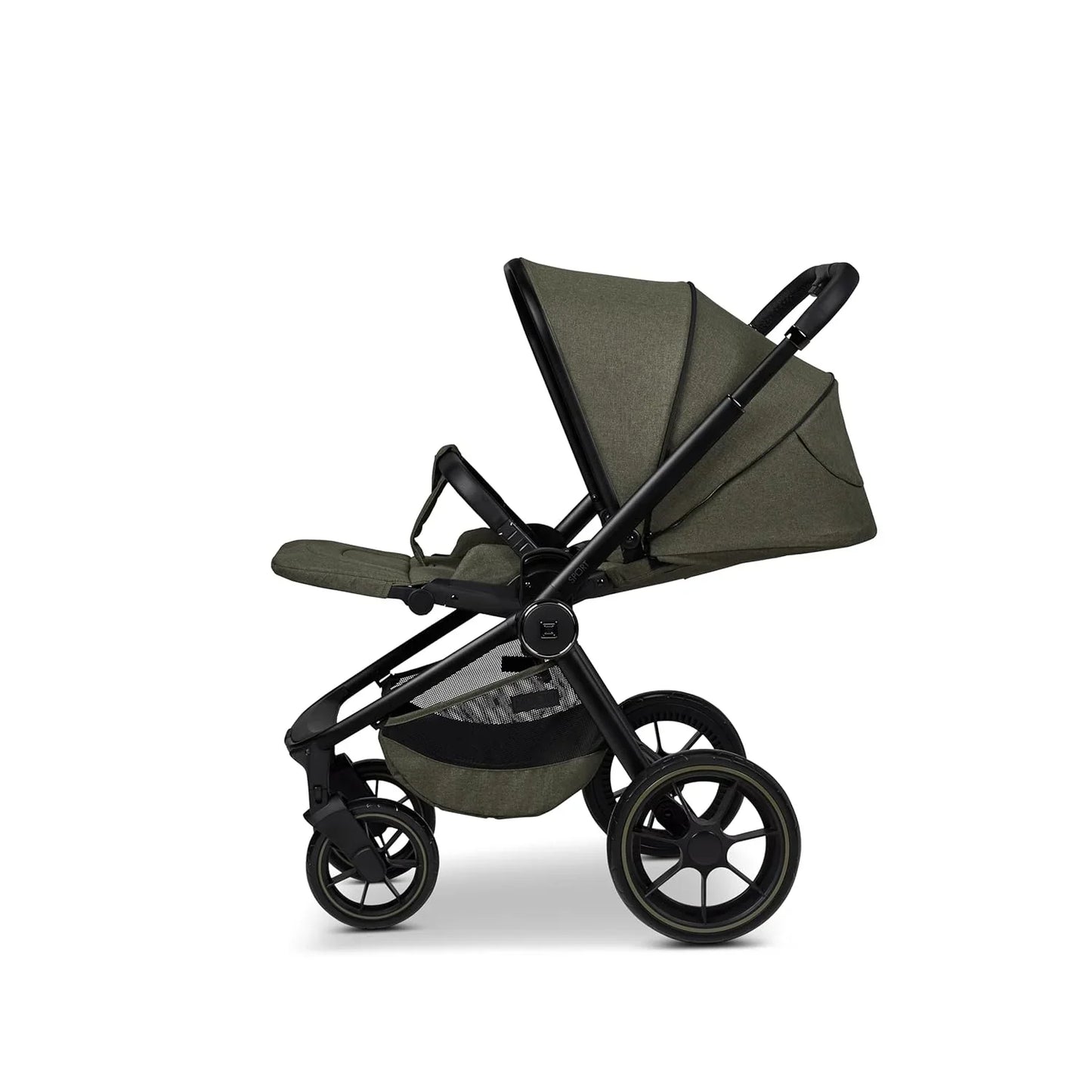 MOON SPORT moss/melange, Sportwagen-Buggy mit Liegefunktion, bis 22kg, UV-Schutz 50+, zusammenklappbar, großer Korb, Kollektion 2025