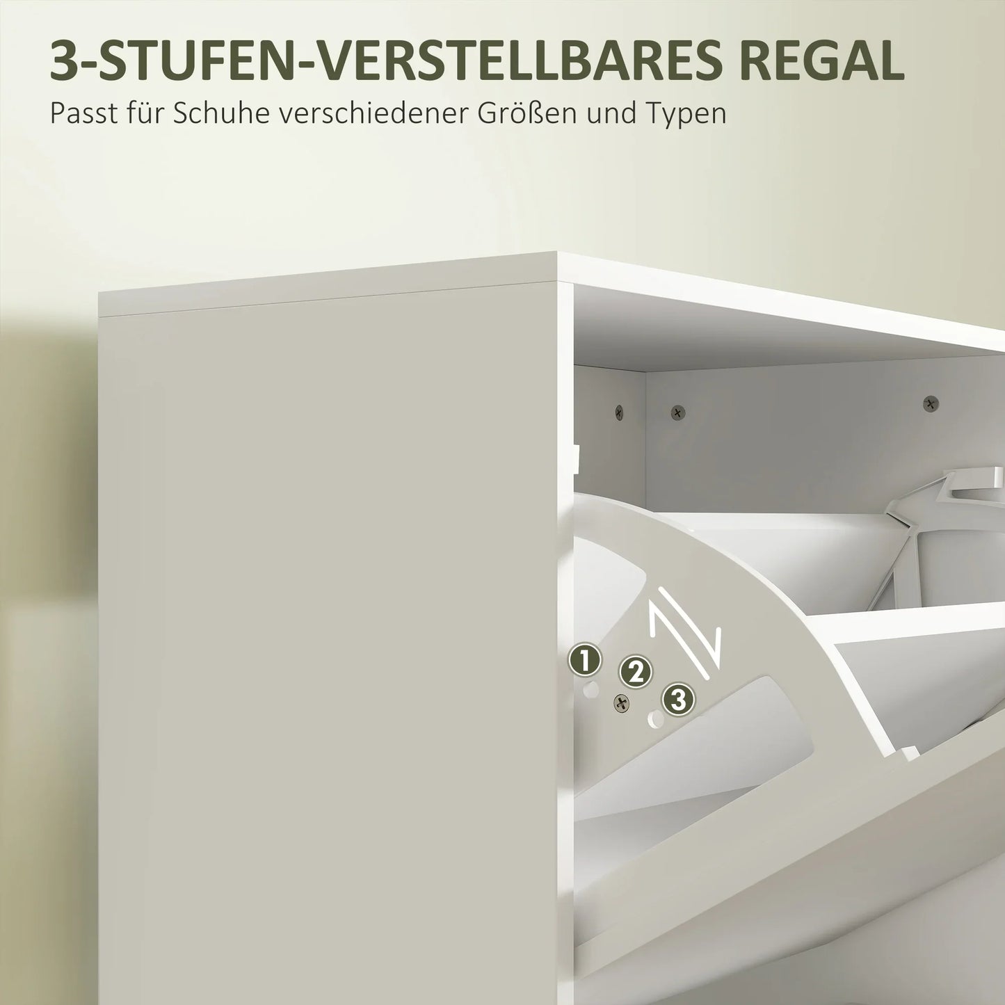 HOMCOM Schuhschrank mit 3 Klappen, Schuhregal mit verstellbarem Fach, schmaler Schuhschrank für 12 Paar Schuhe 47 x 26 x 120 cm, Weiß