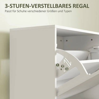 HOMCOM Schuhschrank mit 3 Klappen, Schuhregal mit verstellbarem Fach, schmaler Schuhschrank für 12 Paar Schuhe 47 x 26 x 120 cm, Weiß