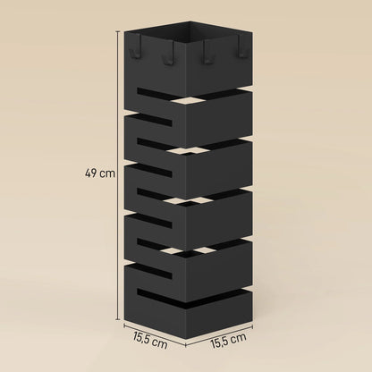 HOMCOM Metall-Schirmständer, quadratisch, mit abnehmbarer Tropfschale & 4 Haken, für Diele, 15,5 x 15,5 x 49 cm, Schwarz