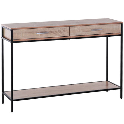 HOMCOM Konsolentisch im Industriestil mit Schubladen und Stahlstruktur für den Eingangsbereich 120x30x81,5 cm Eiche