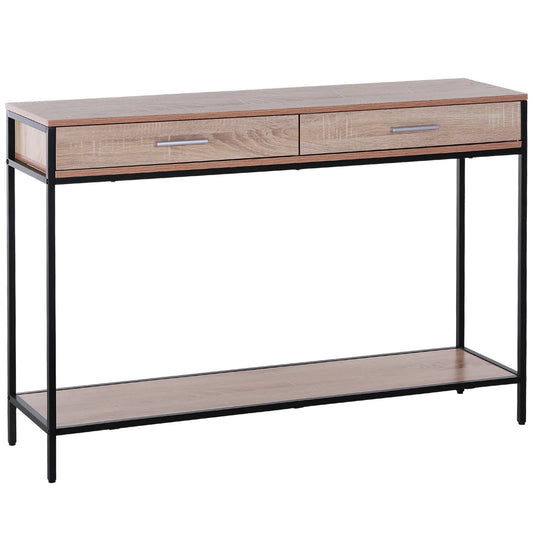 HOMCOM Konsolentisch im Industriestil mit Schubladen und Stahlstruktur für den Eingangsbereich 120x30x81,5 cm Eiche
