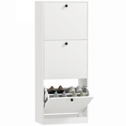HOMCOM Schuhschrank mit 3 Klappen, Schuhregal mit verstellbarem Fach, schmaler Schuhschrank für 12 Paar Schuhe 47 x 26 x 120 cm, Weiß