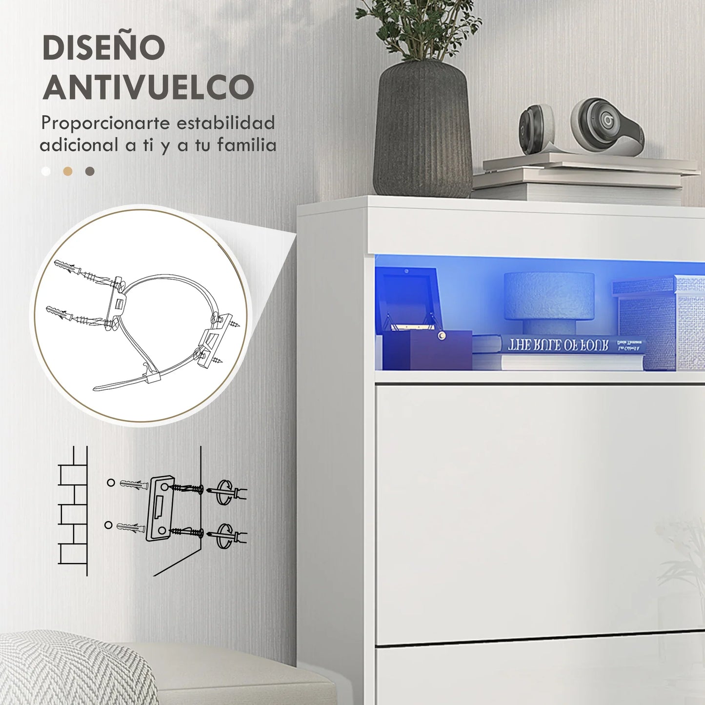 HOMCOM Schuhschrank für den Eingangsbereich, Wandschrank oder freistehend mit LED-Lichtern, offenes Regal und 2 klappbaren Schubladen für 12-16 Paare Schuhe, 80x24x99,5 cm, Hellweiß