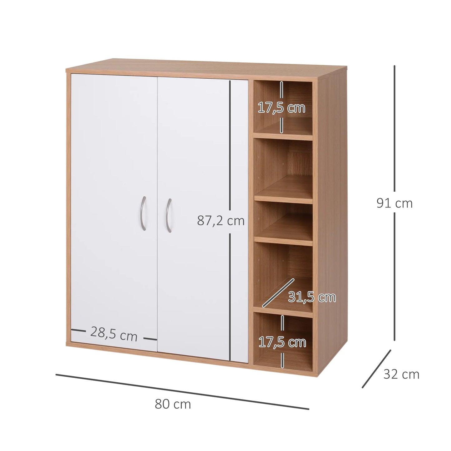 HOMCOM Konsolenschrank Niedriger Schrank Multifunktionaler Stauraumorganisator für Küche, Esszimmer, Wohnzimmer, Badezimmer mit Türen und verstellbaren Regalen 80x32x91 cm